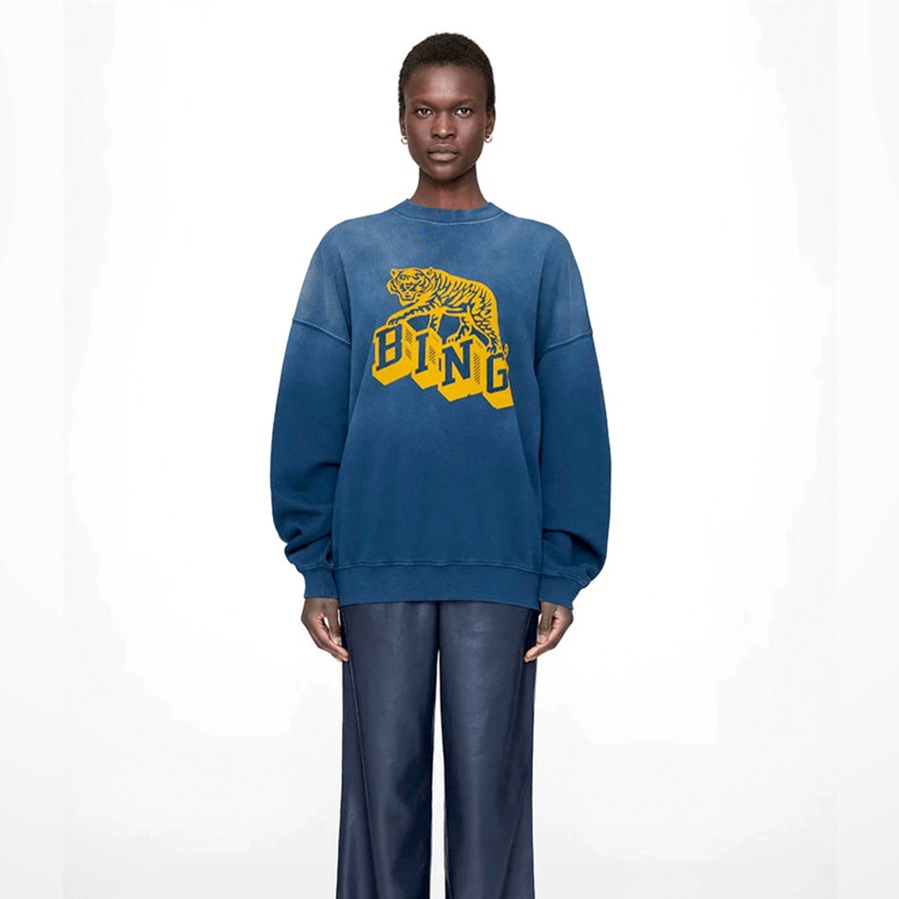 Anine Bing Harvey Retro Tiger Crew Faded Navy